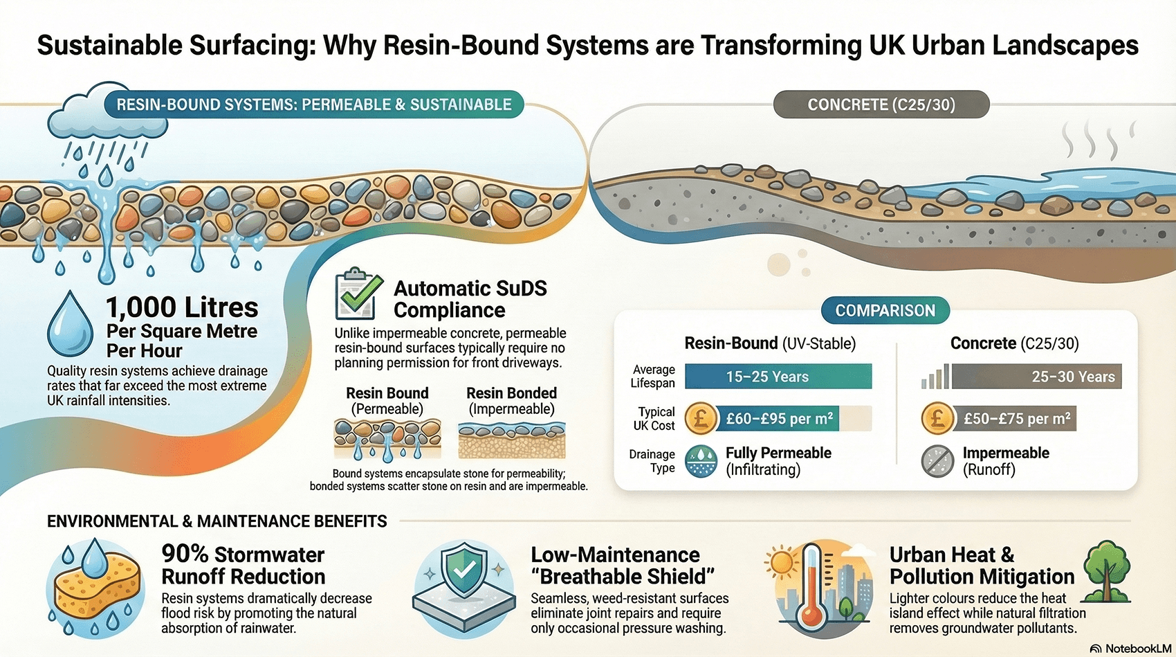 Infographic comparing Resin-Bound systems to Concrete